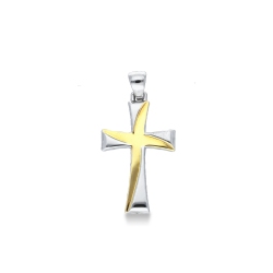 Kreuzanhänger aus Gelbgold und Weißgold 750