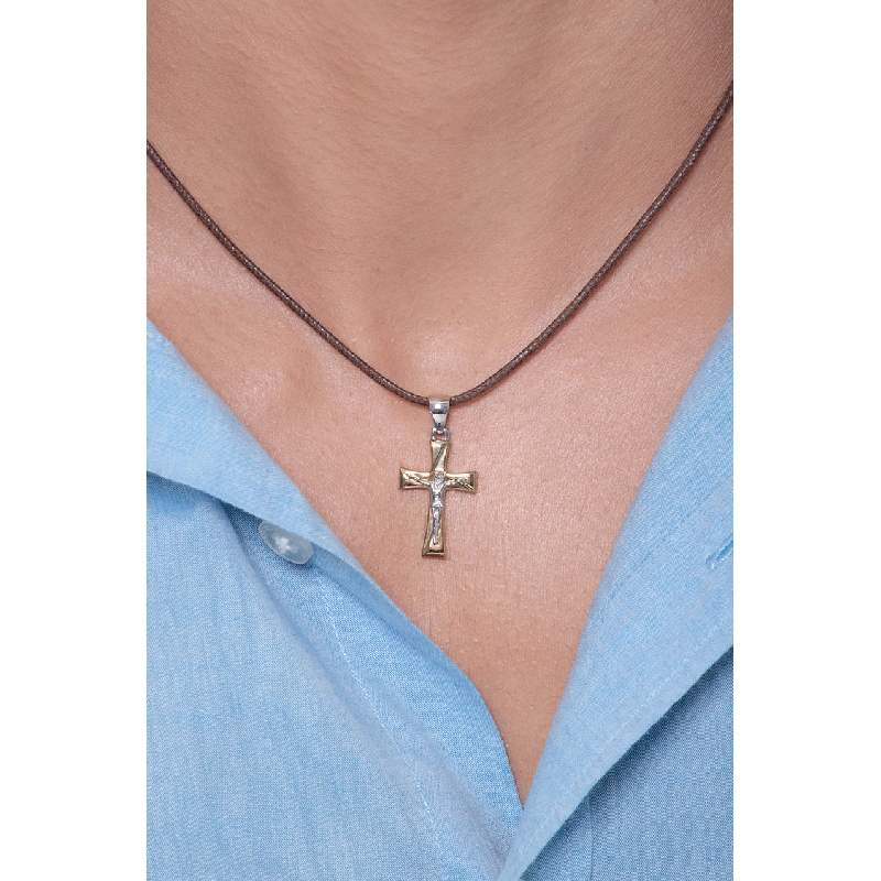 Kreuzanhänger Jesus Gelbgold Weißgold