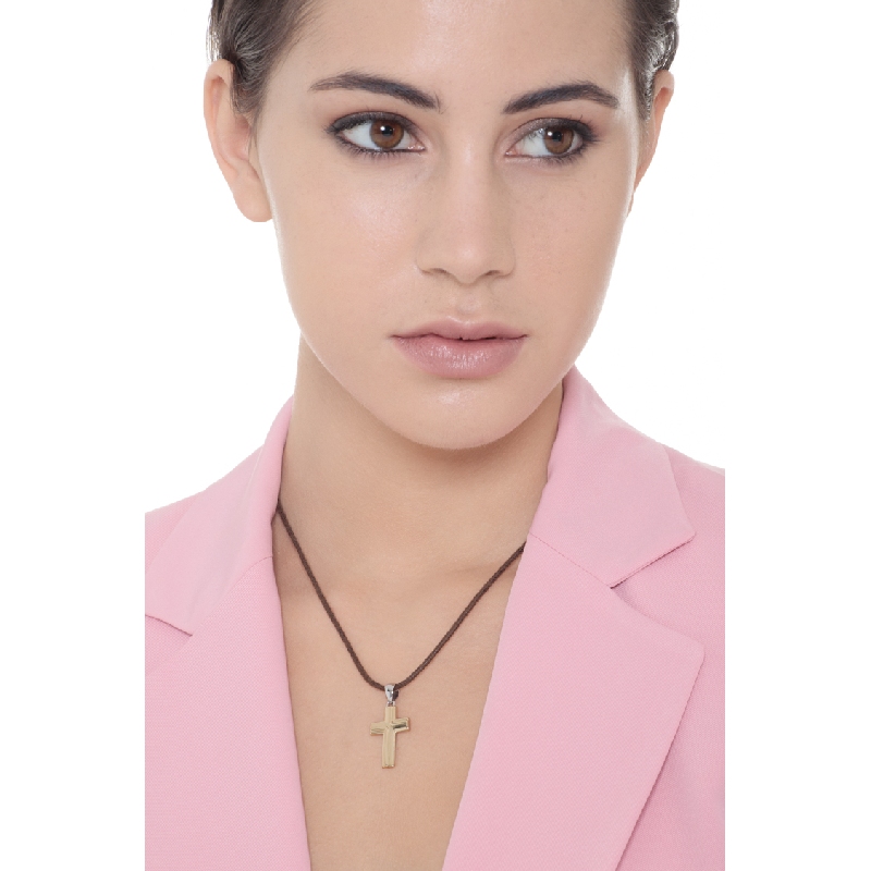 Kreuz Anhänger Gelbgold Weißgold