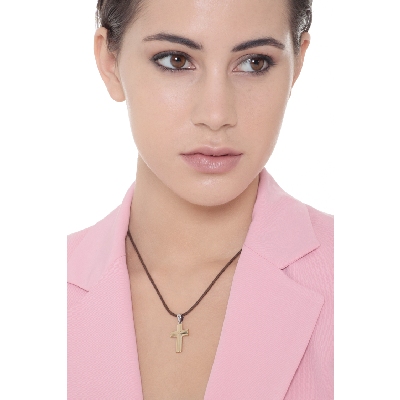 Kreuz Anhänger Gelbgold Weißgold