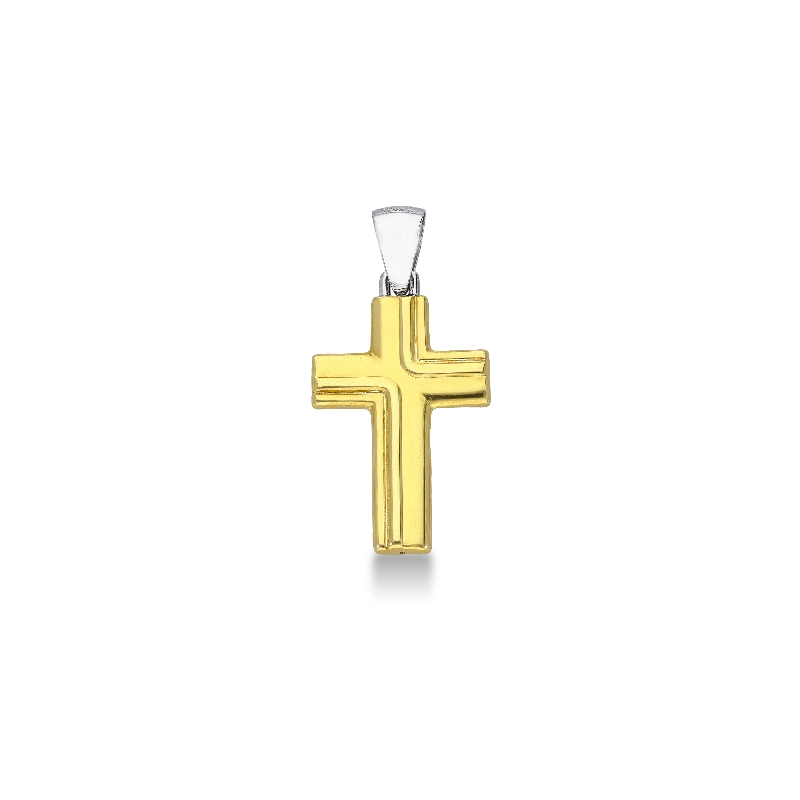 Kreuz Anhänger Gelbgold Weißgold