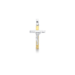 Kreuz Anhänger Gelb und Weißgold 18K