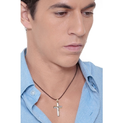 Kreuzanhänger aus Gelb- und Weißgold 18K