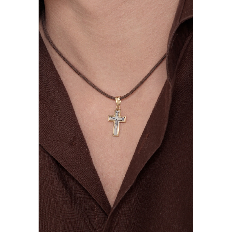 Kreuz Anhänger aus Gelb- und Weißgold 18k