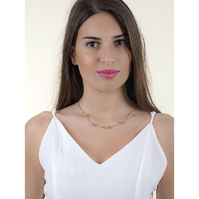 Kette aus 18 Karat Gelbgold und Weißgold mit diamantierten Röllchen