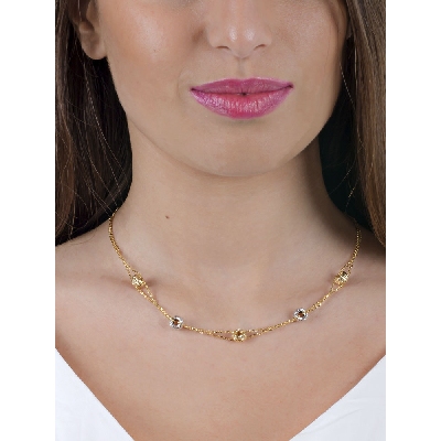 Kette aus 18 Karat Gelbgold und Weißgold mit diamantierten Röllchen