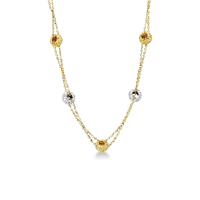 Kette aus 18 Karat Gelbgold und Weißgold mit diamantierten Röllchen