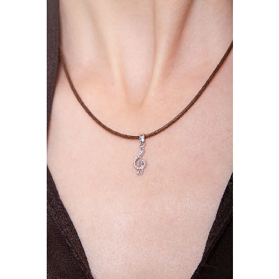 Weißgold 18K Anhänger mit Violinschlüssel mit Zirkonia