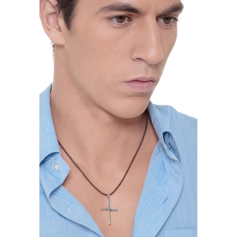 Moderner Kreuz Anhänger Weissgold Gelbgold