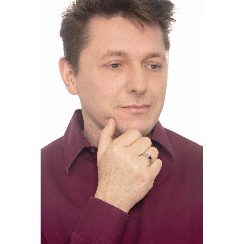 Roségold Weißgold Herren Siegelring schwarzer Zirkon