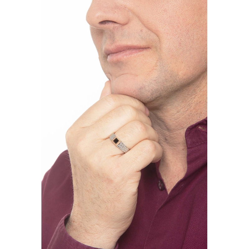 Roségold Weißgold Herren Siegelring schwarzer Zirkon