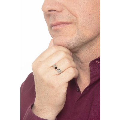 Roségold Weißgold Herren Siegelring schwarzer Zirkon