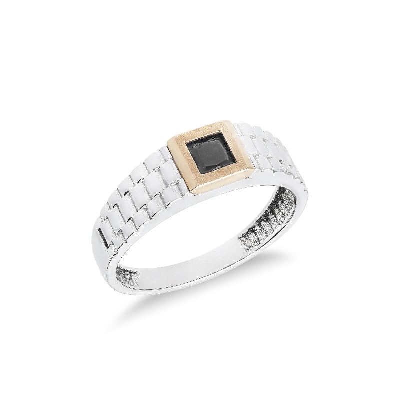 Roségold Weißgold Herren Siegelring schwarzer Zirkon