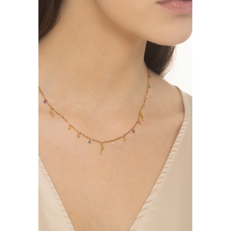 Gelbgold 750 Kette mit Hörnchen und Anhängern