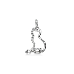 Weißgold 18K Anhänger mit Katze mit Zirkonia