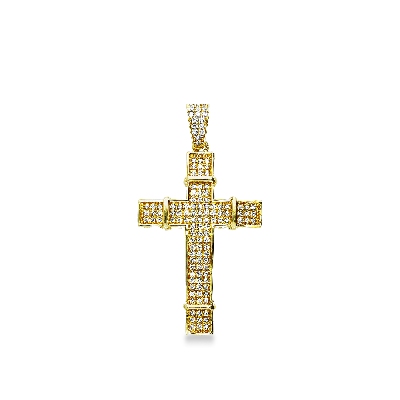 Kreuz-Anhänger Herren Gelbgold mit Zirkonia