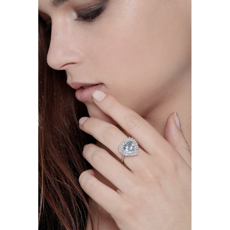 Aquamarin Ring Herz Ring Diamanten Weißgold 750