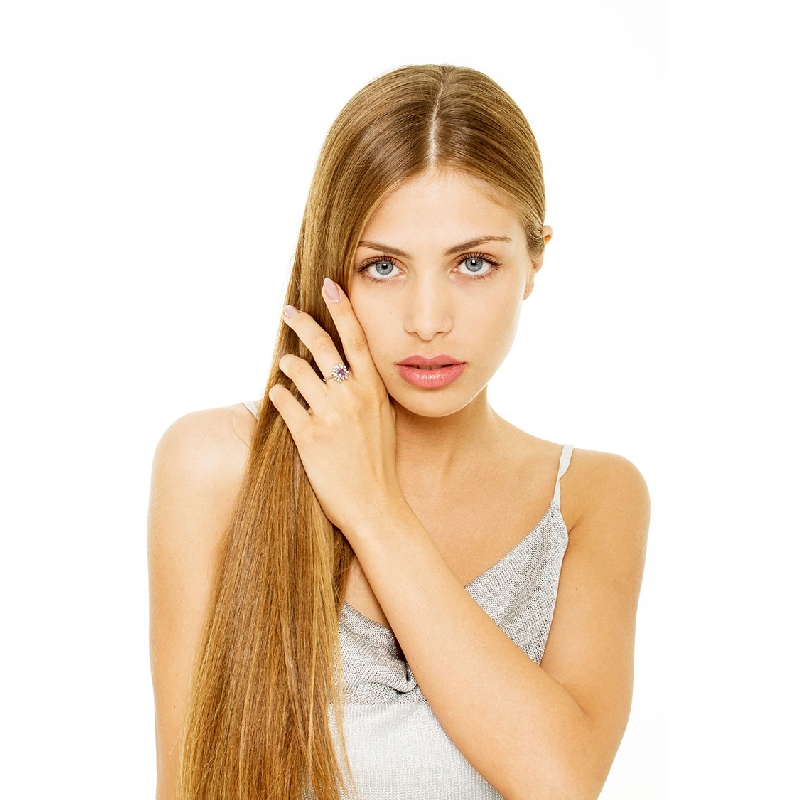 Weißgold Amethyst Ring mit Diamanten