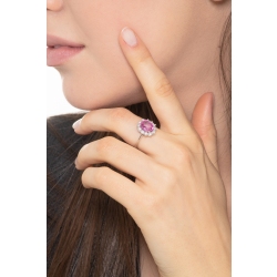 Halo Ring Weißgold mit Diamanten und rosa Saphir 2