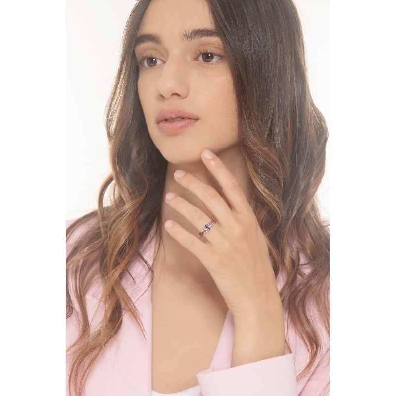 Tansanit Ring mit Diamanten Weissgold 18 Karat