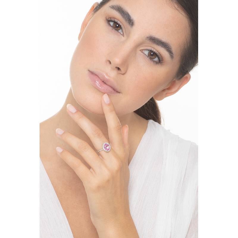 Saphir rosa Weissgold Ring mit Diamanten