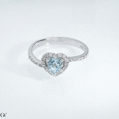Halo Ring mit Aquamarin und Diamanten Weißgold 750 