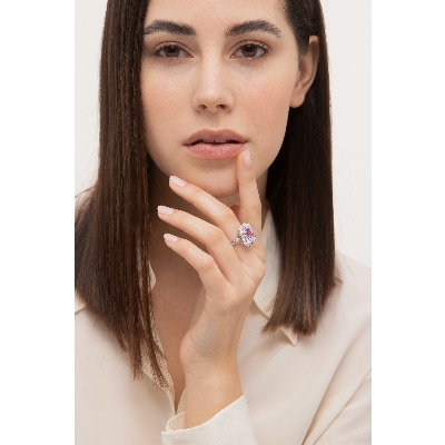 Rosa Saphir Ring Weißgold 18K mit Diamanten