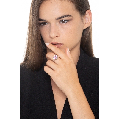 Damen Herzring Saphir rosa und Diamanten