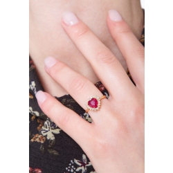 Gelbgold 18K Herz Rubin Ring mit Diamanten 2