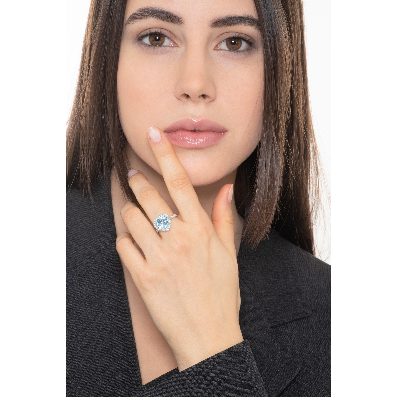 Aquamarin Herz Ring mit Diamanten Weißgold