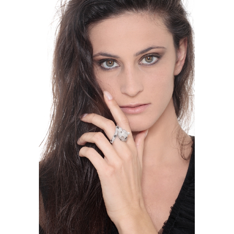 Panther Ring Weißgold mit schwarzen weißen Diamanten