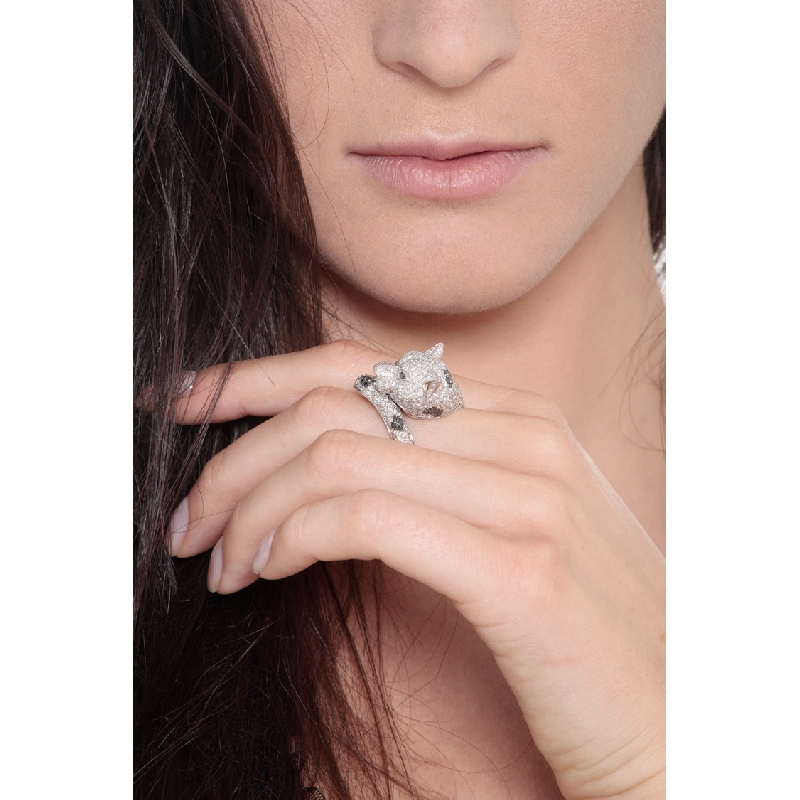 Panther Ring Weißgold mit schwarzen weißen Diamanten