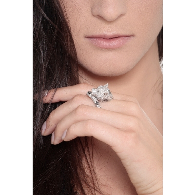 Panther Ring Weißgold mit schwarzen weißen Diamanten