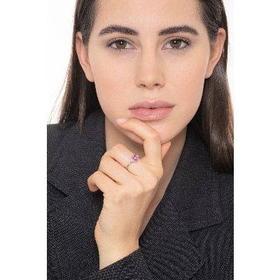 Weißgold Ring mit Rosa Saphir und Diamanten