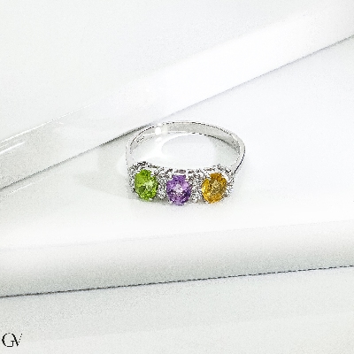Peridot-Amethyst-Citrin Ring in Weißgold – Rainbow Kollektion