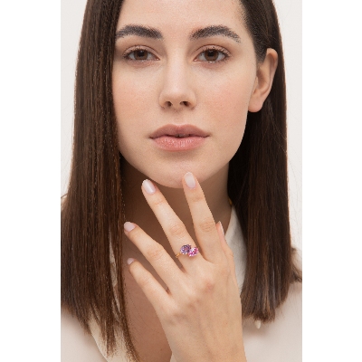 18k Gelbgold Ring mit Amethyst und rosa Saphir 