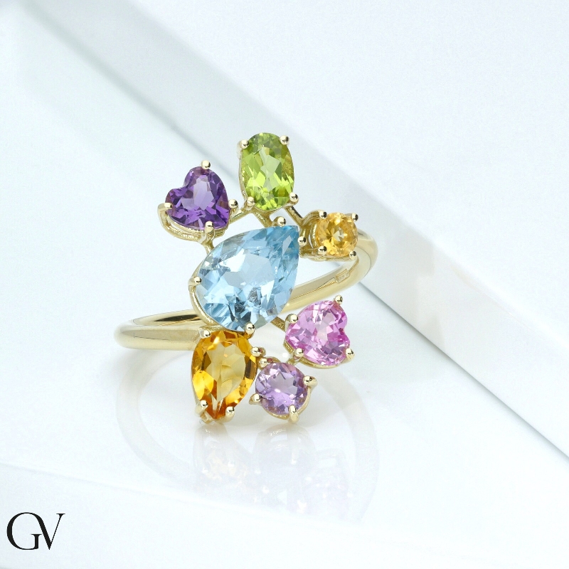 Goldring mit Peridot, Amethyst & Citrin – Multicolor Goldring mit Peridot, Amethyst & Citrin – Multicolor