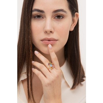 Goldring mit Peridot, Amethyst & Citrin – Multicolor