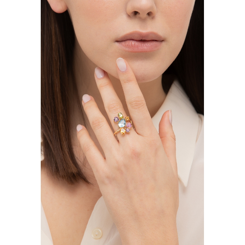 Goldring mit Peridot, Amethyst & Citrin – Multicolor Goldring mit Peridot, Amethyst & Citrin – Multicolor