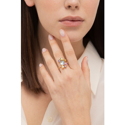 Goldring mit Peridot, Amethyst & Citrin – Multicolor