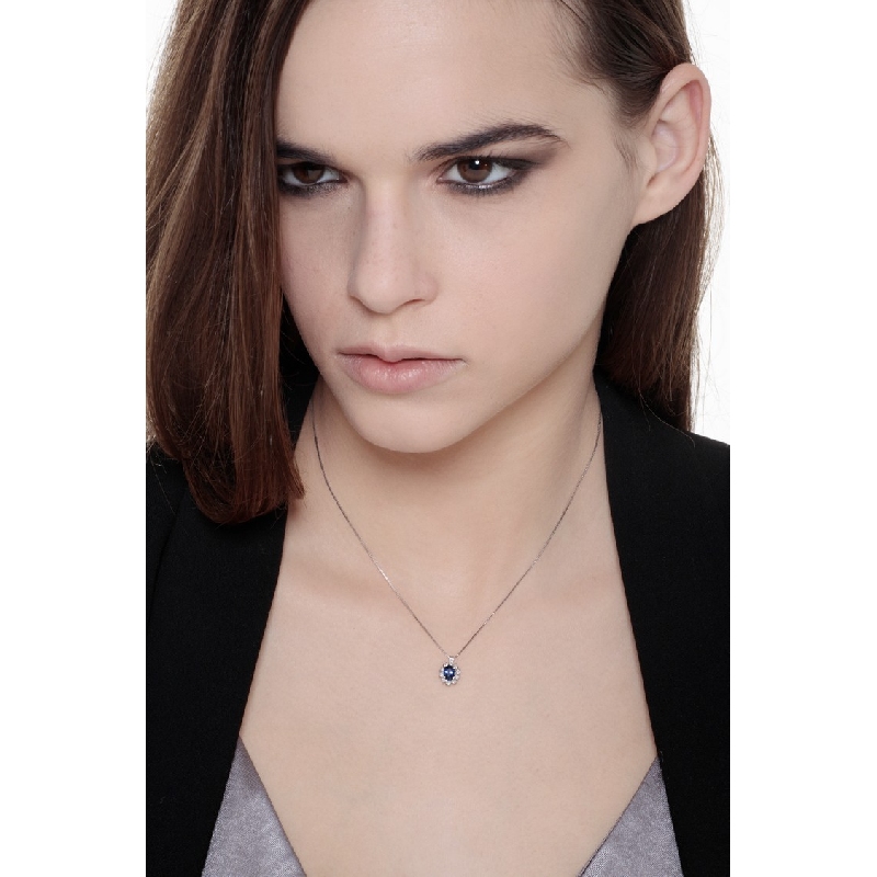 Weißgold Kette Damen mit Saphir und Diamanten Weißgold Kette Damen mit Saphir und Diamanten