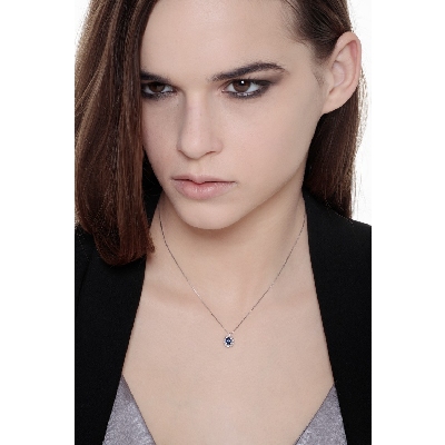 Weißgold Kette Damen mit Saphir und Diamanten