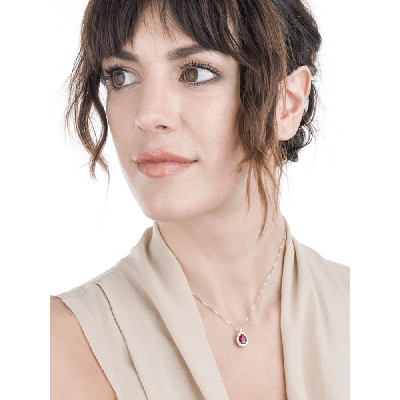 Rubin Tropfen Kette Weißgold mit Diamanten