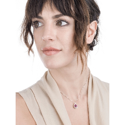 Rubin Tropfen Kette Weißgold mit Diamanten