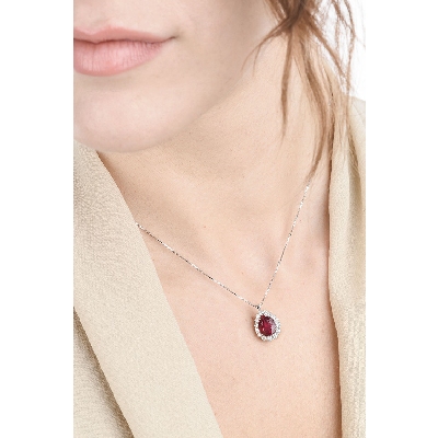 Rubin Tropfen Kette Weißgold mit Diamanten