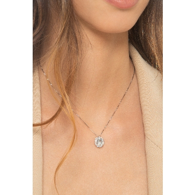 750er Weißgold Halo Kette mit Aquamarin und Diamanten