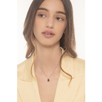 Halo Kette aus Weißgold 18K mit Rubin und Diamanten