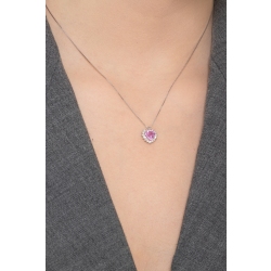 Weißgold Kette mit Herzanhänger aus Saphir rosa und Diamanten 2