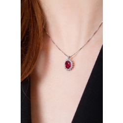 Halo Kette mit Rubin und Diamanten Weißgold 2