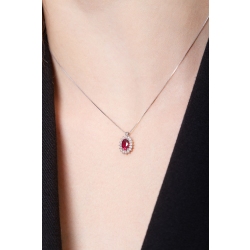 Weißgoldkette Halo mit Rubin und Diamanten  2